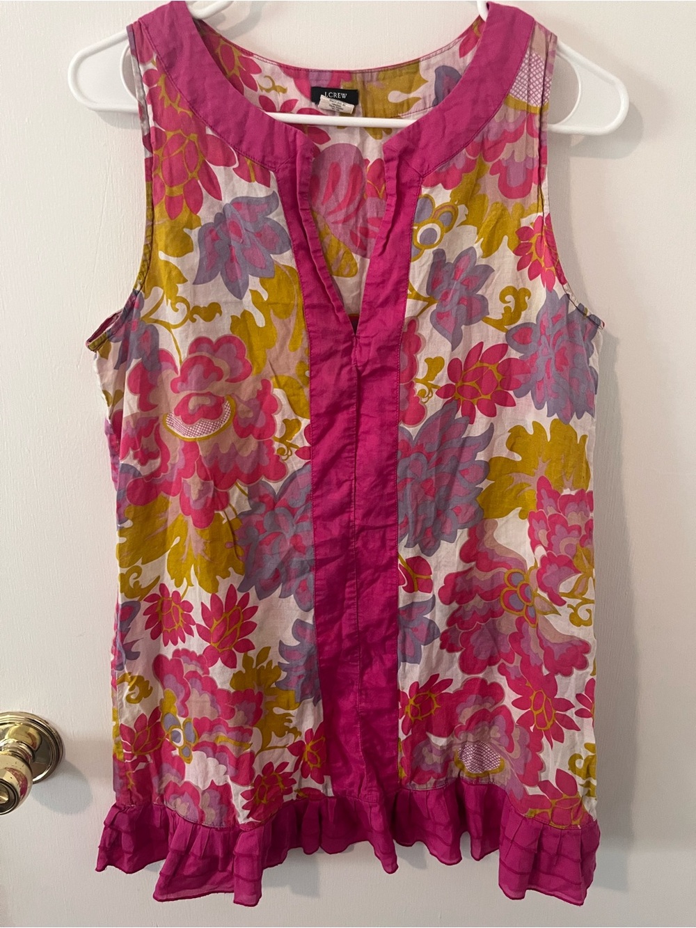 J. Crew Floral Sleeveless Ruffle Tunic Top Mini Dress Retro Pink Small